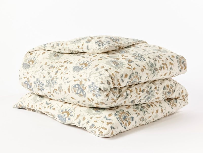 Coyuchi + Rejuvenation Flora Organic Print Duvet Cover | Undyed w/Lagoon