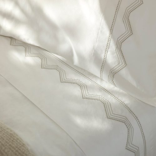 Vista Embroidered Organic Pillowcases - Coyuchi | Alpine White w/Stone