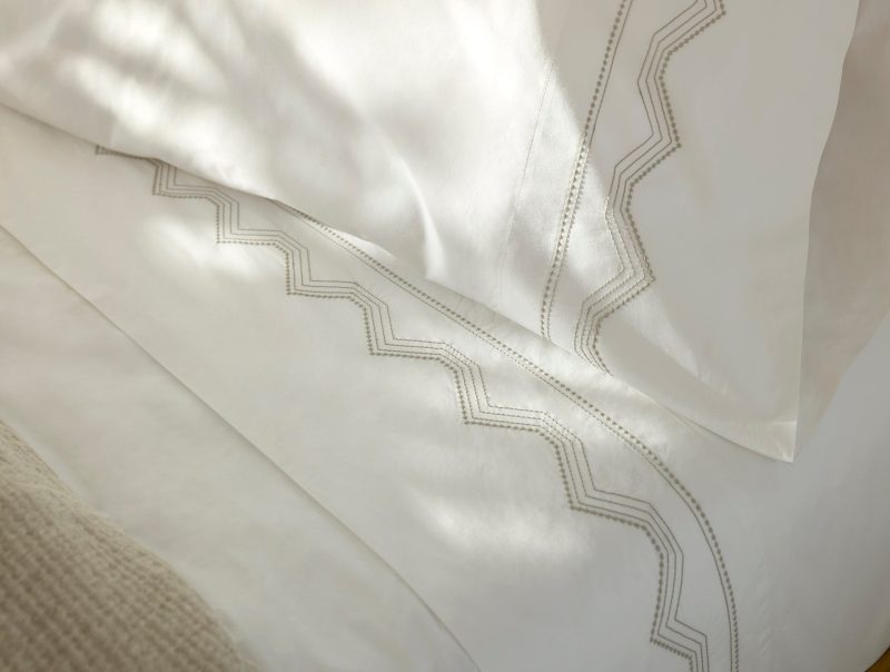 Vista Embroidered Organic Pillowcases - Coyuchi | Alpine White w/Stone