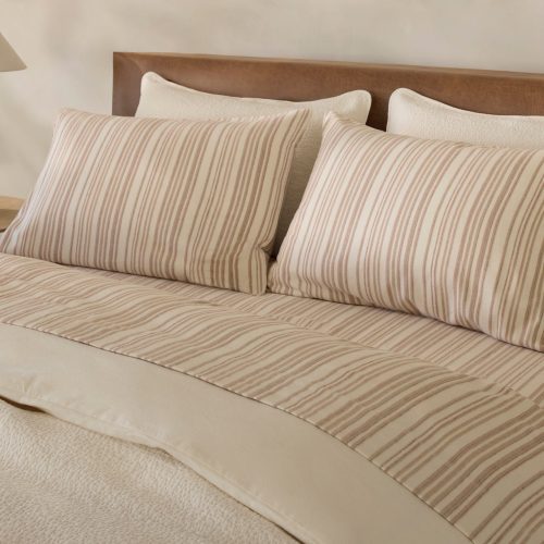 FA24 CloudBrushedFlannel Duvet Undyed SheetSet CamelTonalStripe B 0080