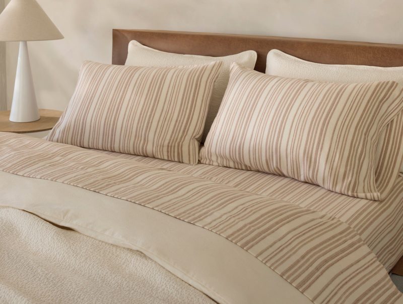 FA24 CloudBrushedFlannel Duvet Undyed SheetSet CamelTonalStripe B 0080