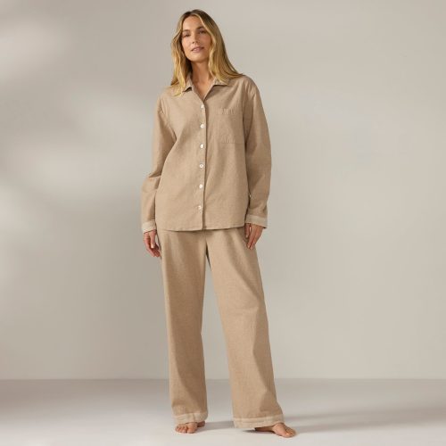 Women's Cloud Brushed Organic Flannel Pajama Set | Camel Heather