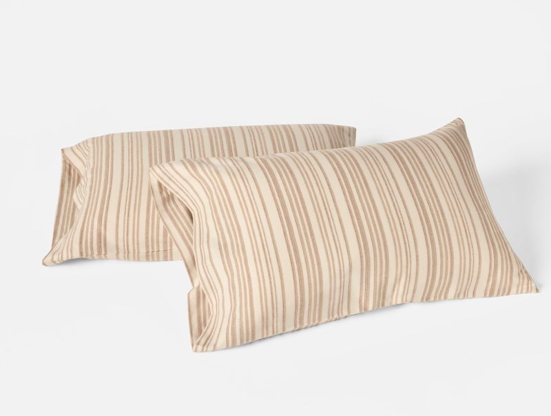 Cloud Brushed™ Organic Flannel Pillowcases | Camel Tonal Stripe