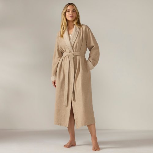 Women’s Cloud Brushed Organic Flannel Robe | Camel Heather