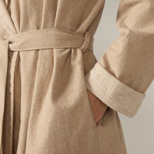 FA24 CloudBrushedOrganicFlannel Robe CamelHeather OM 1626