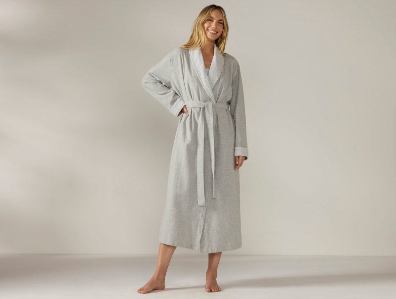 Women’s Cloud Brushed Organic Flannel Robe | Pale Gray Heather