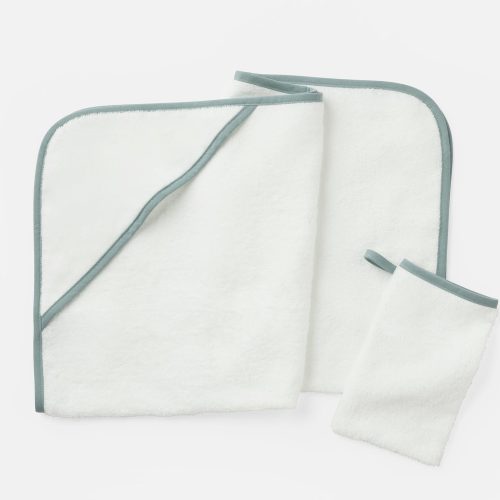 Cloud Loom Organic Baby Hooded Towel Set | Alpine White w/Lagoon 