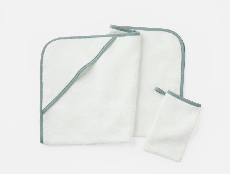 Cloud Loom Organic Baby Hooded Towel Set | Alpine White w/Lagoon