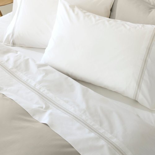 Landscape Embroidered Organic Pillowcases - Coyuchi | Alpine White w/Stone