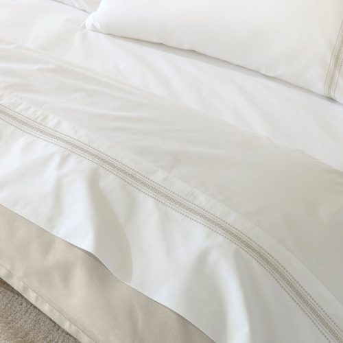 Landscape Embroidered Organic Percale Sheet Set - Coyuchi | Alpine White w/Stone