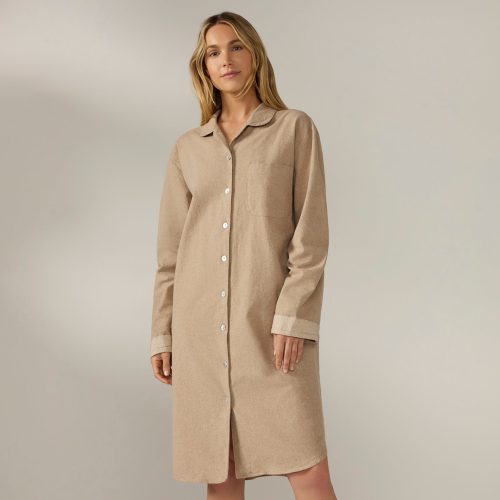 Women's Cloud Brushed Organic Flannel Nightshirt | Camel Heather