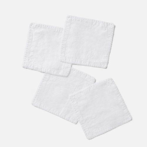 Olivos Embroidered Organic Linen Cocktail Napkins | Alpine White