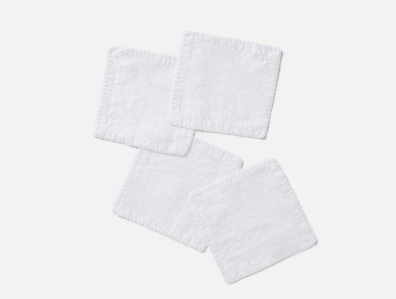 Olivos Embroidered Organic Linen Cocktail Napkins | Alpine White