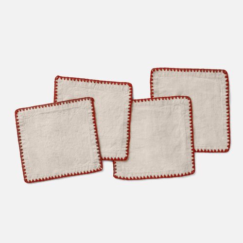 FA24 OlivosEmbroideredOrganicLinen CocktailNapkinSet NaturalChambraywClaret V1 1223