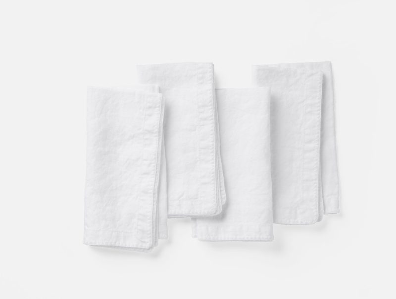 Olivos Embroidered Organic Linen Napkins | Alpine White