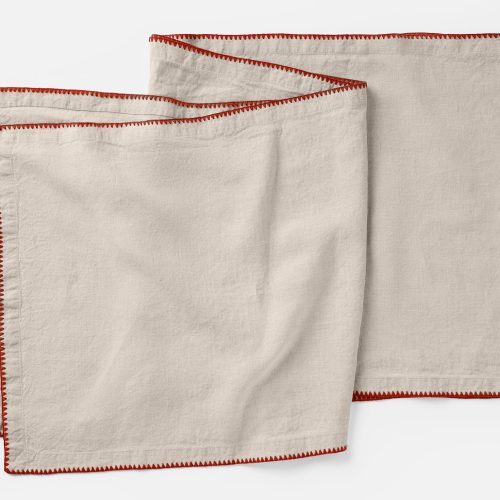 Olivos Embroidered Organic Linen Runner | Natural Chambray w/ Claret