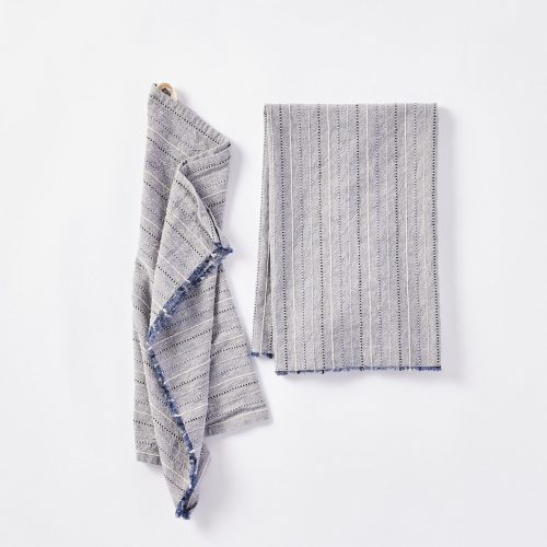 FringeStripeOrganic Set2HandTowel20x30 BlueJay A SP24