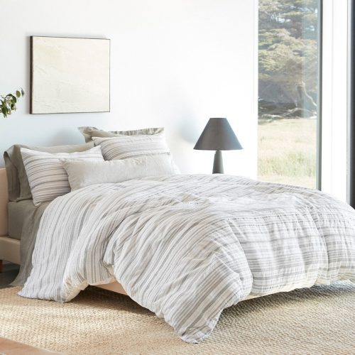 Geo Cove Organic Duvet Cover | Alpine White w/Sage