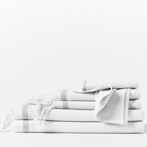 Mediterranean Organic 6 pc Set (2 bath towels, 2 guest towels, 2 wash cloths) | Alpine White w/ Slate Stripe