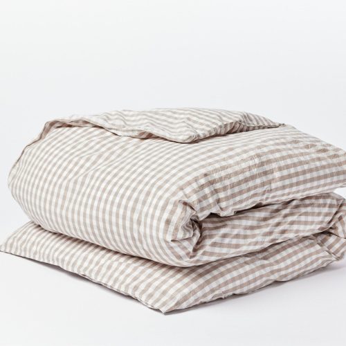 Coastal Gingham Organic Duvet Cover | Sandstone w/Pewter