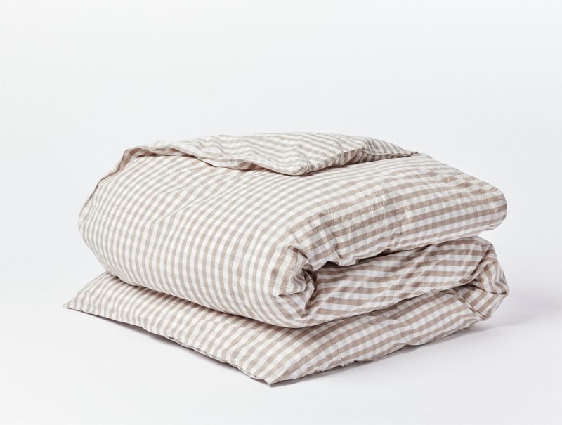 Coastal Gingham Organic Duvet Cover | Sandstone w/Pewter