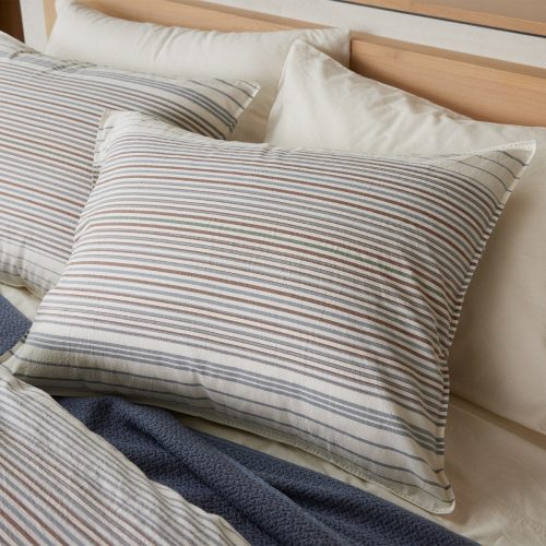 Coastal Organic Duvet Cover | Undyed w/Steel Blue Stripe