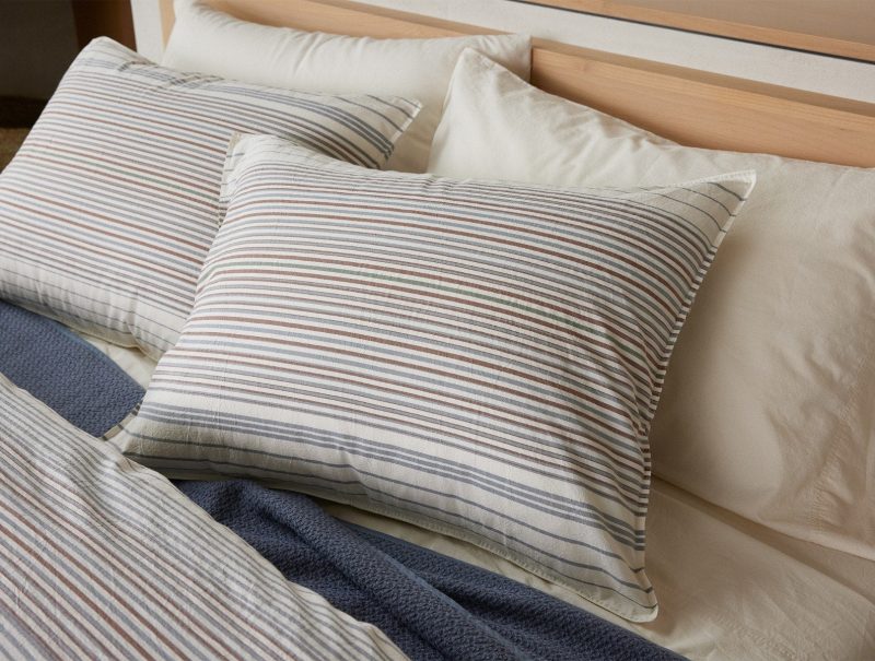 Coastal Organic Duvet Cover | Undyed w/Steel Blue Stripe