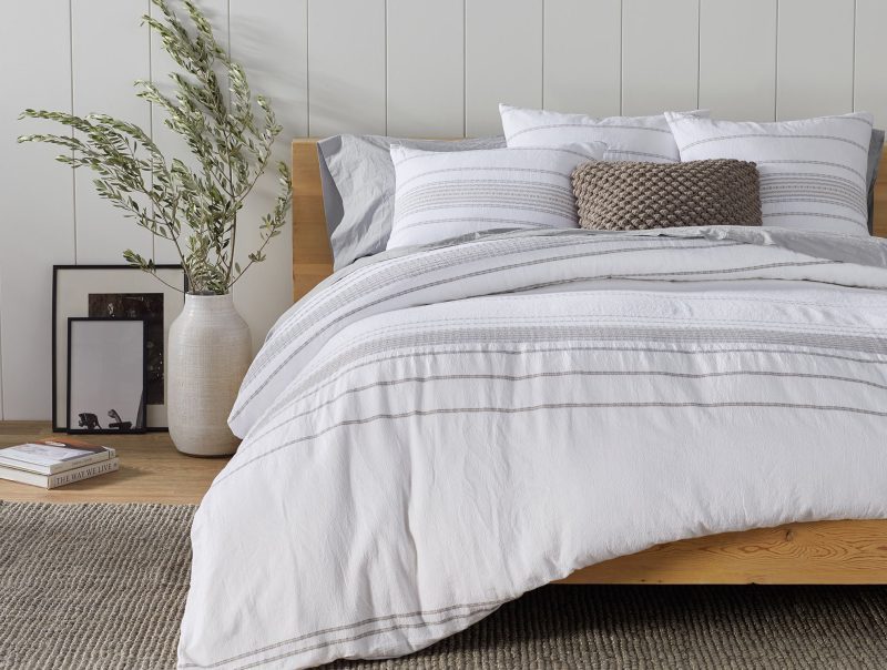 Organic Rippled Stripe Duvet Cover | Alpine White w/ Grays