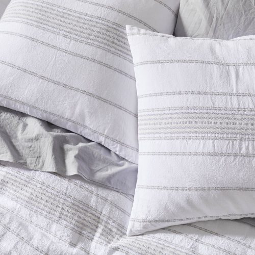 Rippled Stripe Organic Duvet Cover | Alpine White w/ Grays