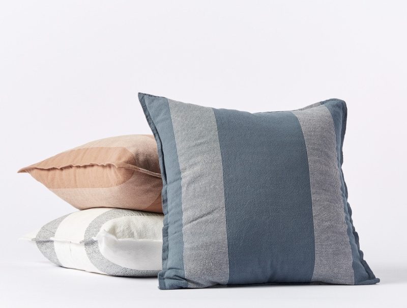 Sonoma Organic Pillow Cover | Aqua w/Undyed Stripe