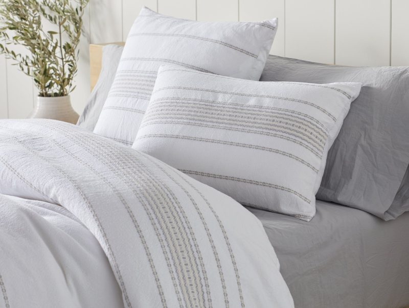 wRippled Stripe Organic Duvet SoftWhite three quarter F182